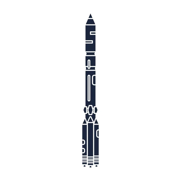 Platt svartvit siluett vektorelement ikonen av aerospace program multistage raket. Tecknad stil raket, astronaut äventyr. Rymdskepp teknik illustration. Utrymme utredningar. Galaxy. Logotyp — Stock vektor