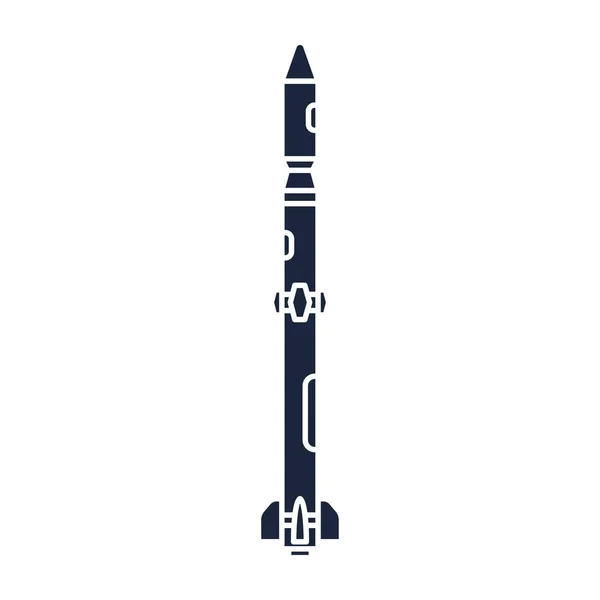 航空宇宙プログラム多段式ロケットのフラット モノクロ シルエット ベクトル アイコン要素。漫画スタイルのロケット、宇宙飛行士の冒険。宇宙船技術イラスト。スペース調査。銀河。ロゴ — ストックベクタ