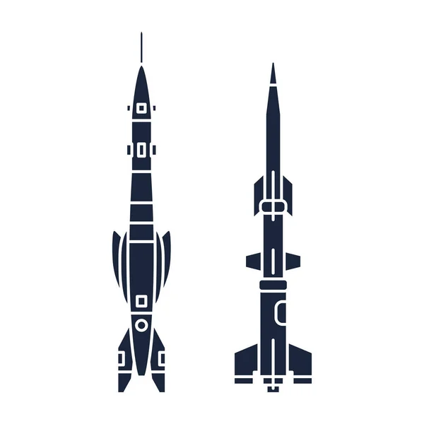 Zestaw monochromatyczne sylwetka wektor ikona elementy Rakieta wielostopniowa aerospace program. Kreskówki stylu rakiet, astronauta przygoda. Statek kosmiczny technologii ilustracja. Miejsce badania. Galaxy. Logo. — Wektor stockowy