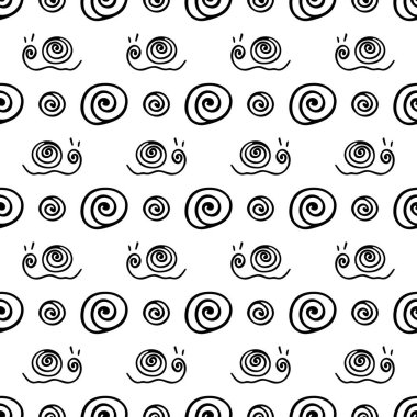 Ülke Bahçe sevimli salyangoz vektör seamless modeli. Basitleştirilmiş retro illüstrasyon. Kağıt arka plan kaydırma veya karalama defteri. Çocukça çizgi film tarzı doodle sanat. Öğe tasarım, duvar kağıdı, baskı kumaş.