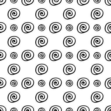 Soyut sarmal kabukları moda düz sorunsuz vektör desen. Basitleştirilmiş retro illüstrasyon. Kaydırma scrapbook Kağıt arka plan. Minimalist tarzı doodle. Öğe tasarım, duvar kağıdı, baskı kumaş.