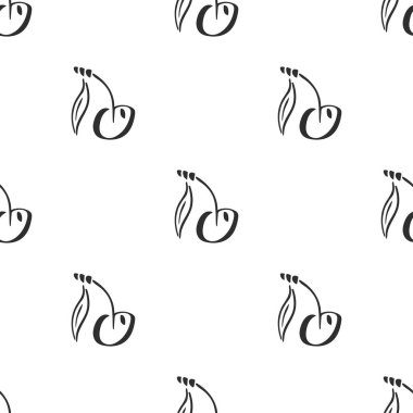 Tatlı kiraz meyve vektör düz Dikişsiz Bahçe desen yaprak. Basitleştirilmiş retro illüstrasyon. Kağıt arka plan kaydırma veya karalama defteri. Çocukça doodle sanat. Öğe tasarım, duvar kağıdı, baskı kumaş için.