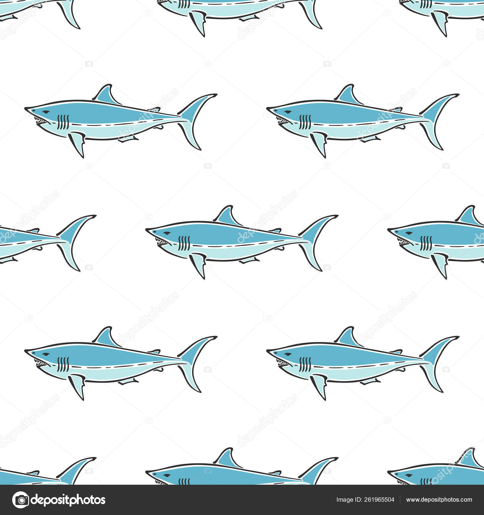 Beyaz Kopekbaligi Karakteri Soyut El Cizimi Vektor Kusursuz Desen