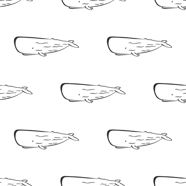 Baleine, cachalot personnage abstrait dessin à la main vectoriel motif sans couture,. Illustration rétro. Mammifère sauvage marin. Panneau de peinture courbe océan et animal de mer. Croquis de caniche. Élément pour le design, impression tissu . — Image vectorielle