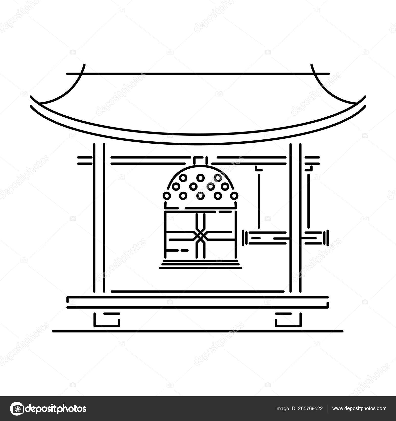 Image vectorielle Japon point de repère temple, sanctuaire, château,  pagode, porte vectorielle illustration simplifiée icône de voyage. Chinois,  asiatique paysage maison traditionnelle. Croquis linéaire. Élément réaliste  pour la conception, impression ..., image size:1600x1700