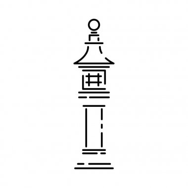 Japonya dönüm noktası - tapınak, tapınak, kale, pagoda, kapı vektör illüstrasyon basitleştirilmiş seyahat simgesi. Çin, Asya manzara geleneksel fener. Çizgi krokisi. Tasarım, kumaş baskı için gerçekçi eleman.