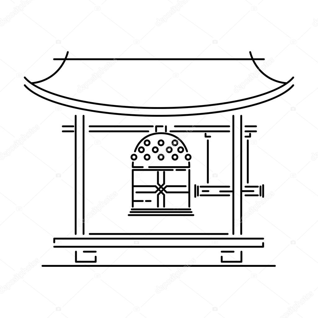 Japan landmark - temple, shrine, castle, pagoda, gate vector illustration simplified travel icon. Chinese, asian landscape traditional house. Ethnic symbol line sketch element for design, fabric print