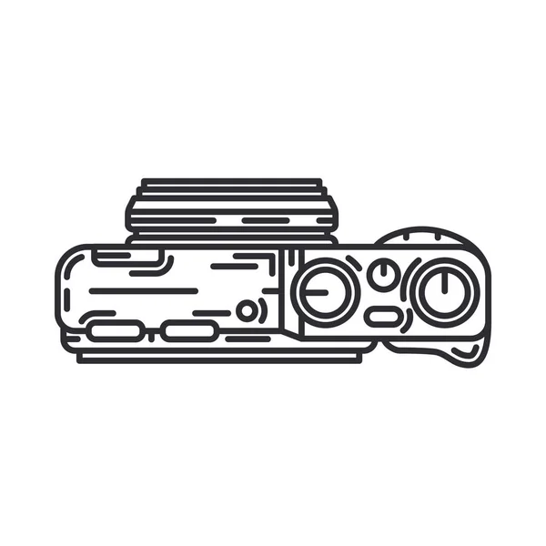 Line vector icon with digital slr professional camera. Photography art. Megapixel photocamera. Cartoon style illustration, element design. Photographic lens. Snapshot equipment. Digital photo studio. — Stock Vector