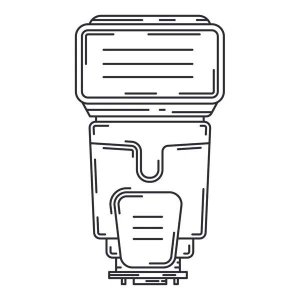 Linje platt vektor ikon Digital fotograf professionell utrustning. Fotografi konst. Fotografisk kamera Compact Power Flash, glödlampa. Tecknad stil illustration, element design. Fotostudio för ögonblicksbild. — Stock vektor