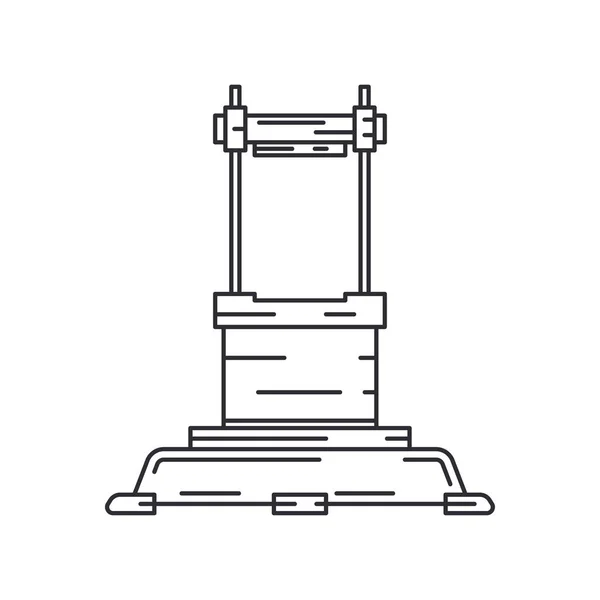 Linie flache Vektor Symbol Fabrik Förderroboterarm-System. automatische industrielle Montageroboter. Globalisierung und technologischer Prozess. Mechaniker. Zeichentrickstil Illustration, Design. — Stockvektor