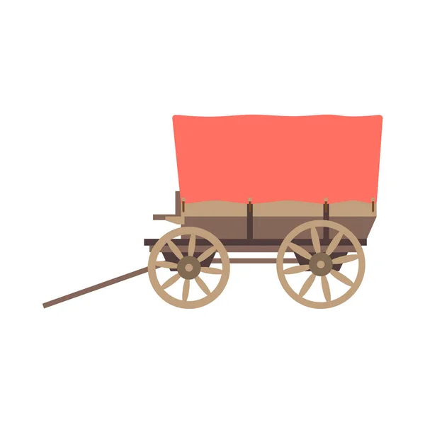 Illustrazione vettoriale icona a colori con schooner prateria semplificata waggon. Wild West cowboy autentico simbolo. Sfondo americano decorazione folcloristica etnica oggetto d'epoca. Carretto dei contadini di legno, caravan . — Vettoriale Stock