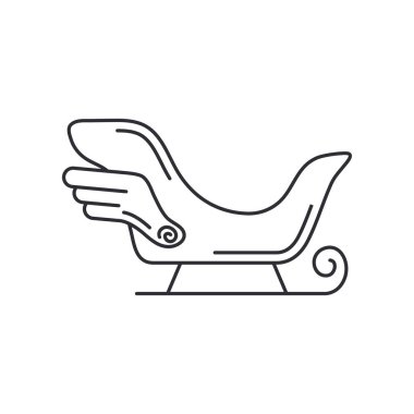 Kış Noel Baba 'nın sihirli kanat çizgisi ikonlu kızağı. Tatil Xmas kış modası dekorasyon geçmişi. Tatil etkinliği, karnaval partisi öğesi simgesi. Çocukların mutluluğu. Vektör doğrusal çizim klasiği.