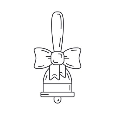 Geleneksel bağış kilisesi çanı ve kurdele çizgisi ikonu. Tatil Xmas kış modası dekorasyon geçmişi. Tatil etkinliği, karnaval eğlencesi. Merhamet mutluluğu. Vektör doğrusal çizim klasiği.