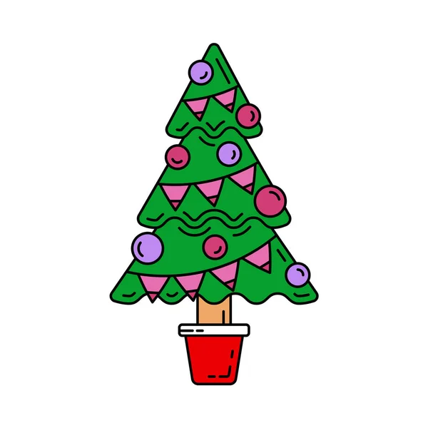Χριστουγεννιάτικο δέντρο, εικόνα της Πρωτοχρονιάς. Διακοπές Χριστούγεννα χειμώνα μοντέρνα διακόσμηση φόντο. Γιορτή πάρτι, εορταστική εκδήλωση, καρναβάλι στοιχείο κόμμα εικονίδιο. Σχεδιασμός διανυσματικού χρώματος. Εικονογράφηση παλιό αντικείμενο. — Διανυσματικό Αρχείο