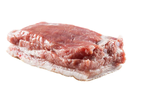 Trozo Tocino Con Carne Sobre Fondo Blanco — Foto de Stock
