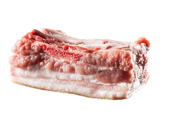 Pedaço Bacon Com Carne Fundo Branco — Fotografia de Stock