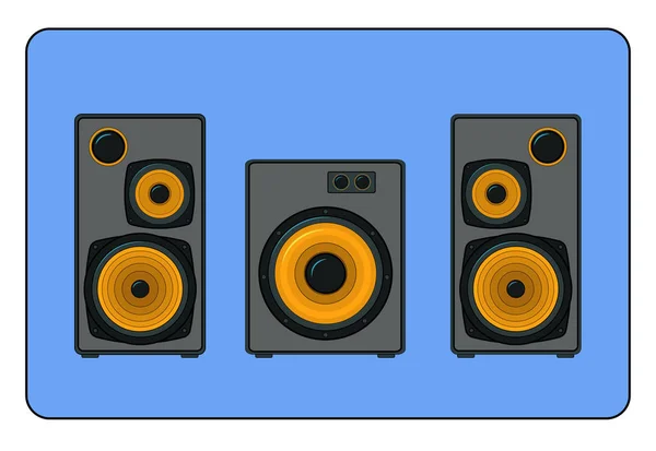 Dos Altavoces Estéreo Sub Woofer Sobre Fondo Azul — Vector de stock