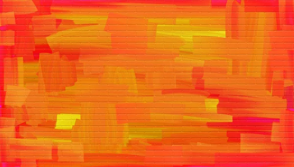 tuğla duvar arka plan üzerinde kırmızı ve turuncu yağlıboya resim
