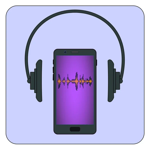 düz vektör mor cep telefonu ile mavi arka plan üzerinde kulaklık
