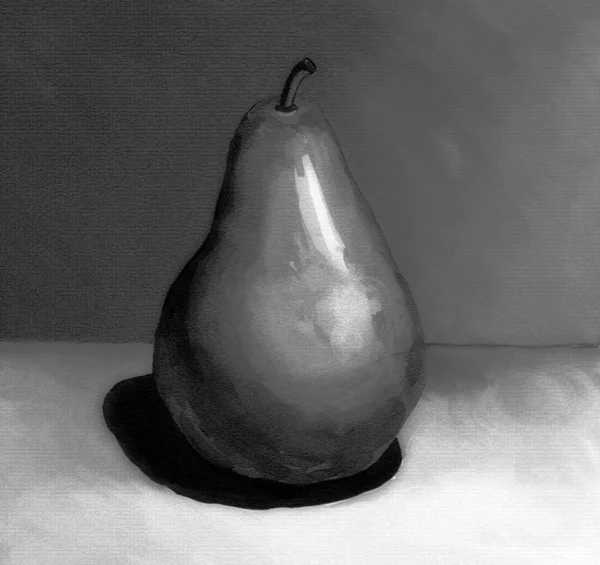 Hand Drawn Oil Art Pear Table Stylization Black White — Stock Photo, Image