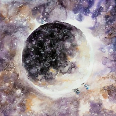 Abstract painting of moon phase. Picture created with watercolors. clipart