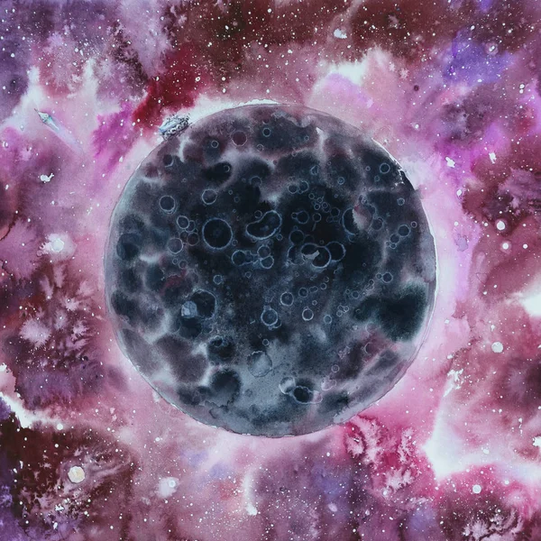 Pintura Abstracta Fase Lunar Imagen Creada Con Acuarelas —  Fotos de Stock