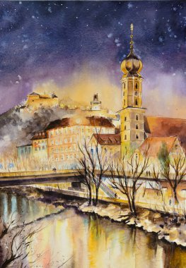Mur nehir ve Fransisken kilisesi Graz, Avusturya