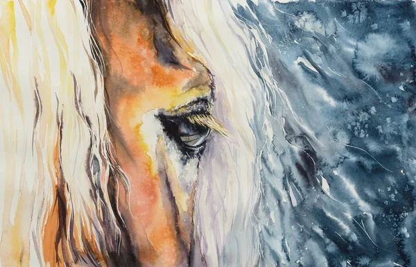 Close Beautiful Horses Eye Picture Created Watercolors — Stock Photo, Image