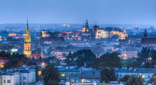 Increíble Panorama Atardecer Sobre Castillo Wawel Distrito Kazimierz Cracovia Polonia — Foto de Stock