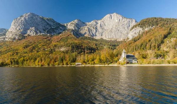 Scena Idilliaca Autunnale Nel Lago Grundlsee Posizione Località Grundlsee Liezen — Foto Stock