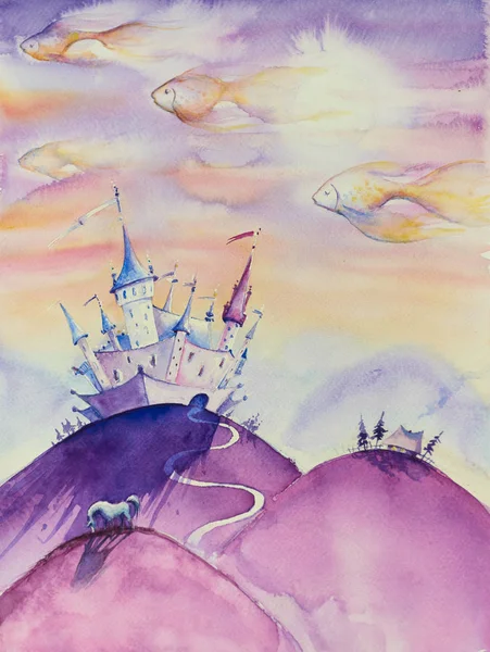 Children Book Illustration Fairy Tale Kingdom Picture Created Watercolors — Stock Photo, Image