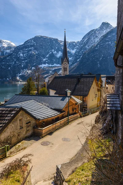 Hallstattu Rakouské Alpy Horské Městečko Tradičními Venkovskými Alpami Restauracemi Poloha — Stock fotografie