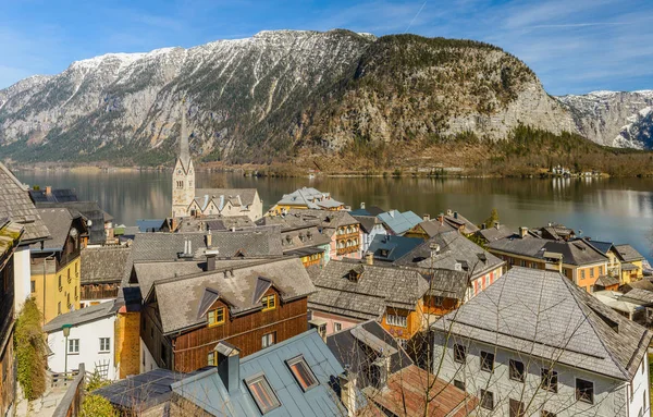 Hallstatt Austriackie Alpy Resort Wioska Górska Tradycyjnymi Wiejskimi Alpejskie Domy — Zdjęcie stockowe