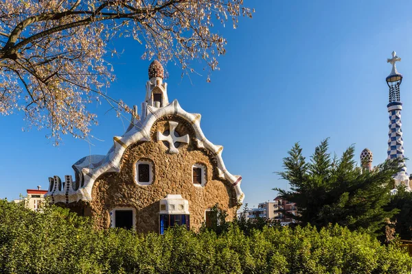 Építészet Park Guell Legfontosabb Parkja Barcelonában Spanyolország — Stock Fotó