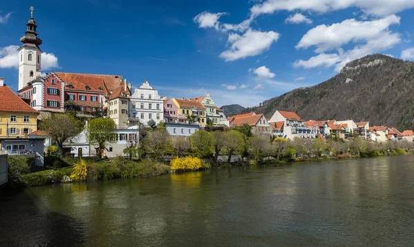 Vista Cidade Velha Frohnleiten Acima Rio Mur Estíria Áustria — Fotografia de Stock