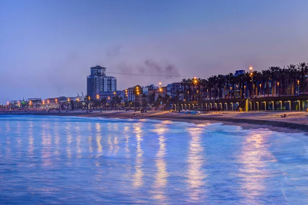 Serene Vacker Kväll Barceloneta Beach Barcelona Catalonia Spanien — Stockfoto