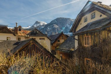 Hallstatt mimarisine bakmaktadır. Konumu ünlü yer, Avusturya, Salzkammergut bölgesi, Avrupa. 