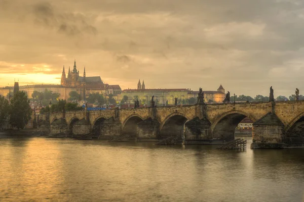 Vue Pont Charles Château Prague Rivière Vltava Prague République Tchèque — Photo