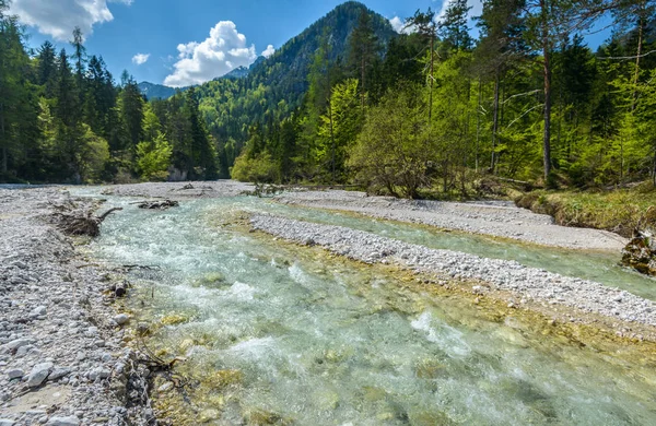 Krásná Krajinná Scéna Lesy Horami Řekou Slovinsku Evropa — Stock fotografie