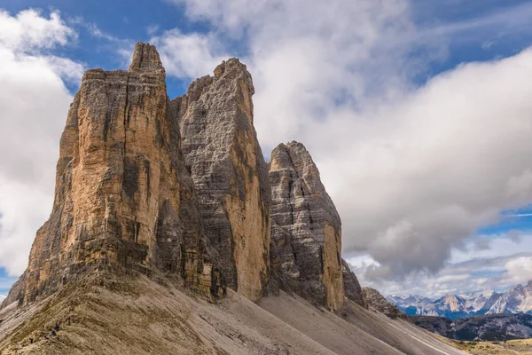 Tre Cime Three Peaks Lavaredo Drei Zinnen Három Leghíresebb Csúcsa — Stock Fotó