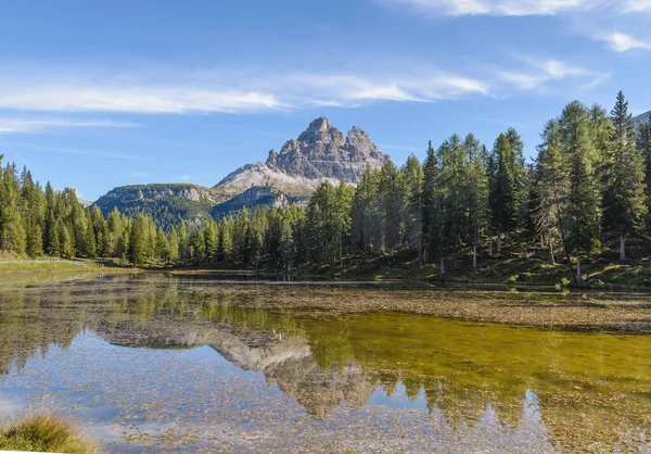 Tre Cime Lavaredo Aka Drei Zinnen Reflection Water Antorno Lake — Stock Photo, Image