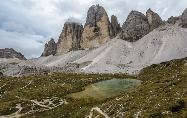Montañas Famosas Tre Cime Lavaredo Con Reflexión Real Lago Alpes — Foto de Stock