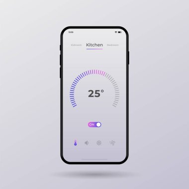 Kontrol paneli UI ve UX Kit. Kontrol merkezi tasarımı. Odada sıcaklık kontrolü.