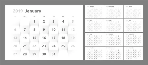 O calendário para o ano novo 2019 imprimível. Papel 3d — Vetor de Stock