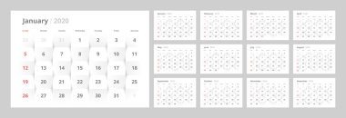 Takvim temiz minimal tablo basit stil 2020 yeni yıl için.