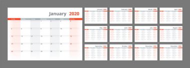Takvim temiz minimal tablo basit stil 2020 yeni yıl için.