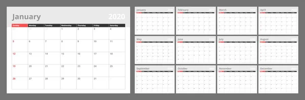 クリーンミニマルテーブルシンプルなスタイルで2020年新年のカレンダー. — ストックベクタ