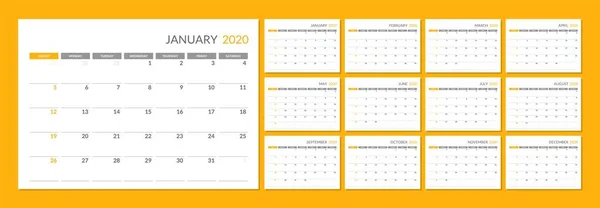 クリーンミニマルテーブルシンプルなスタイルで2020年新年のカレンダー. — ストックベクタ