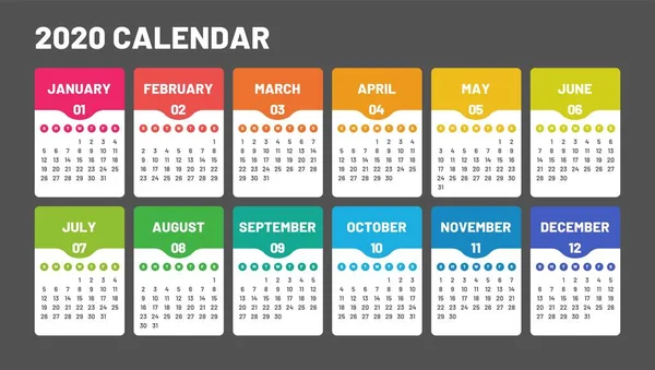 Calendario para 2020 año nuevo en la tabla mínima limpia estilo simple . — Archivo Imágenes Vectoriales