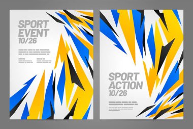 Spor etkinliği, davetiye, ödül ya da şampiyonluk için soyut dinamik şekillere sahip poster tasarımı.